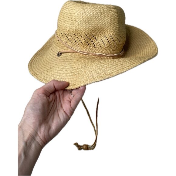 Vintage S.F. Green Panama Hat Woven in Ecuador Straw Leather Strap San Francisco - Picture 8 of 9